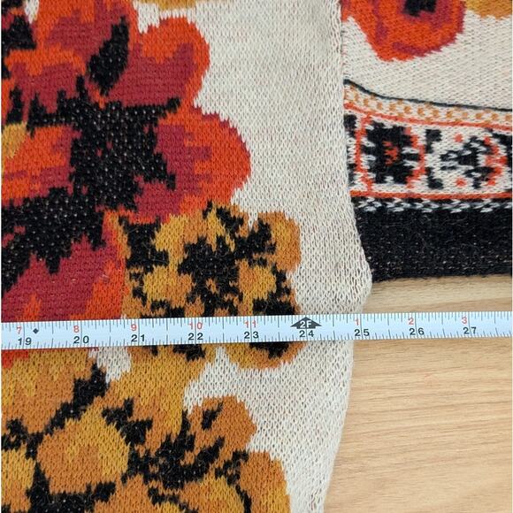 Farm Rio Sand Winter Tapestry Knit Belted Button Oversized Cardigan, size XL - Picture 5 of 7